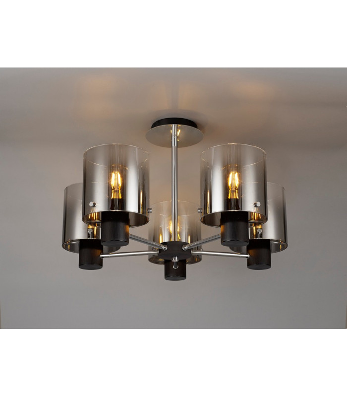 Semi Ceiling Light 5 x E27 Black Smoke Fade Glass-3