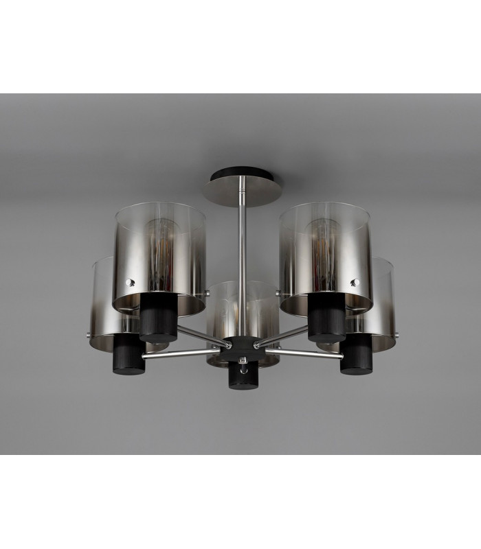 Semi Ceiling Light 5 x E27 Black Smoke Fade Glass-14
