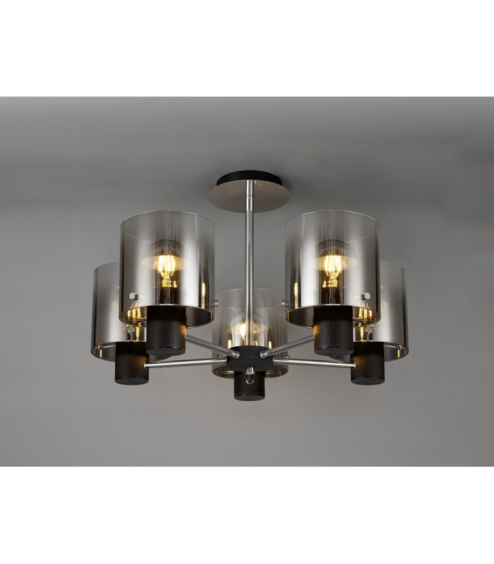 Semi Ceiling Light 5 x E27 Black Smoke Fade Glass-15