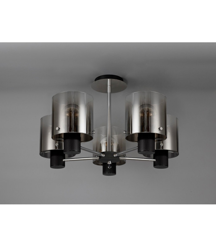 Semi Ceiling Light 5 x E27 Black Smoke Fade Glass-16