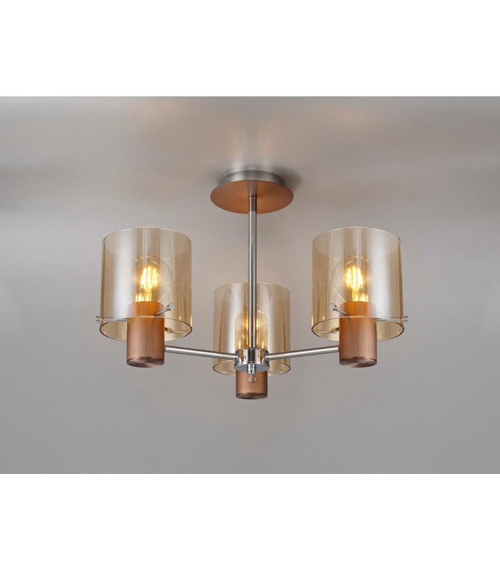 Semi Ceiling Light 3 x E27 Mocha Amber Glass-3