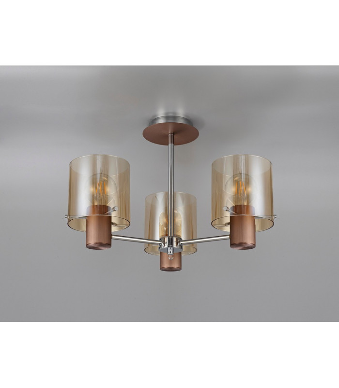 Semi Ceiling Light 3 x E27 Mocha Amber Glass-9