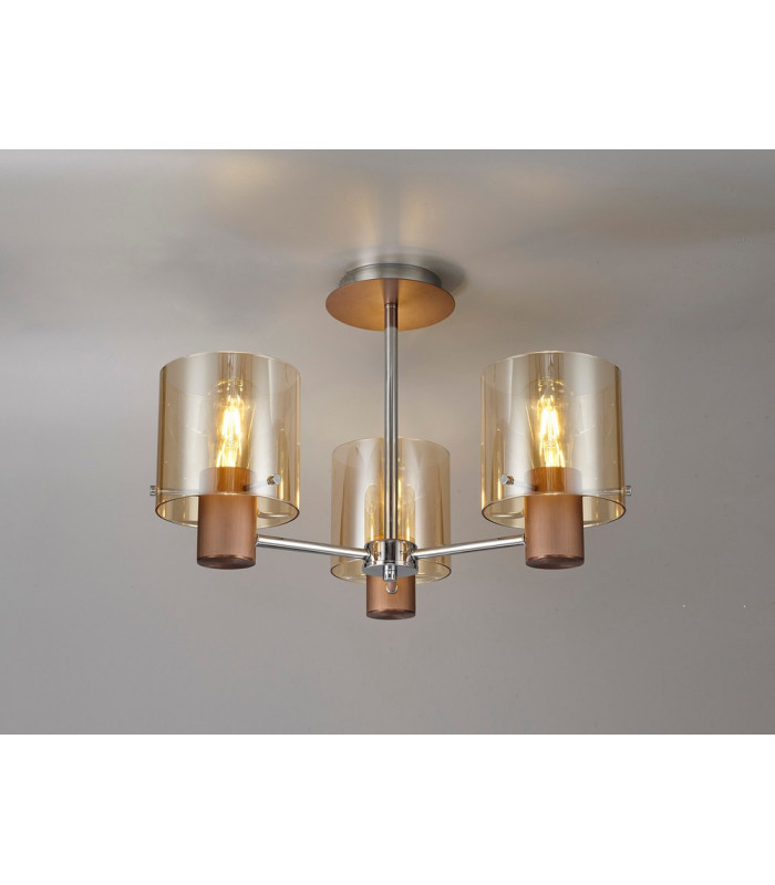 Semi Ceiling Light 3 x E27 Mocha Amber Glass-10
