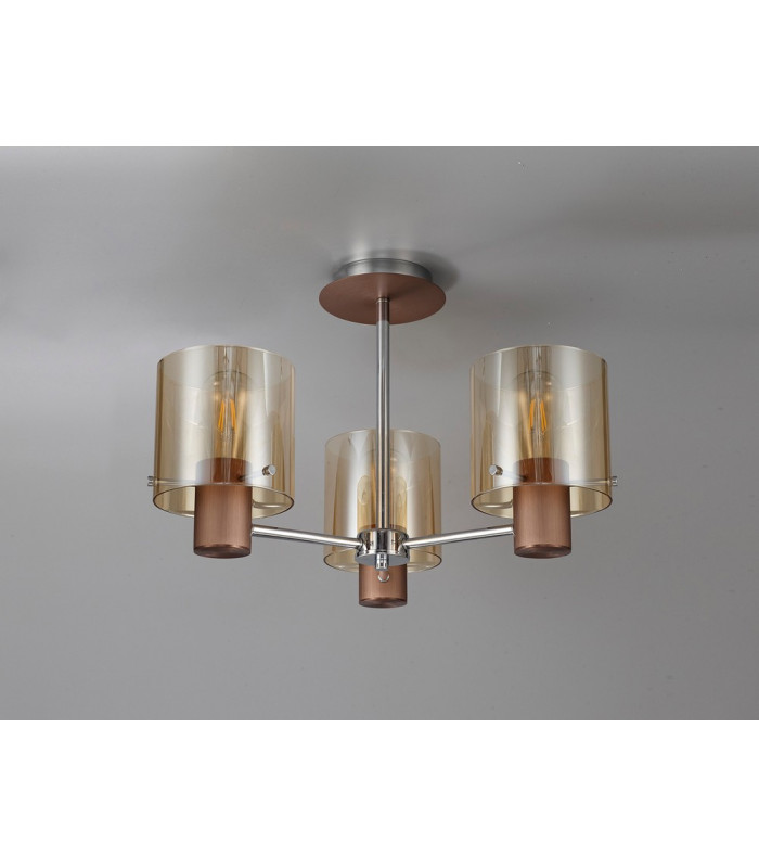 Semi Ceiling Light 3 x E27 Mocha Amber Glass-11