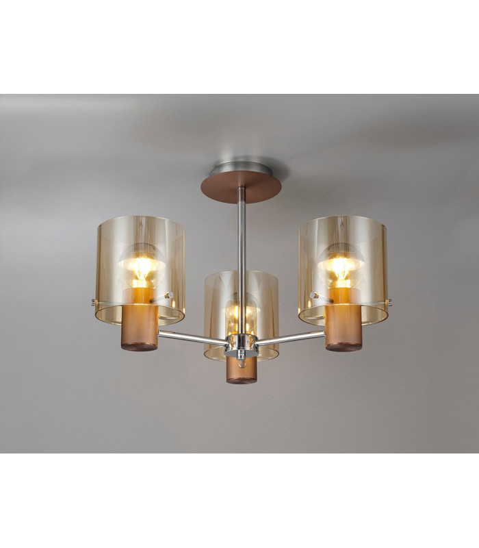 Semi Ceiling Light 3 x E27 Mocha Amber Glass-12