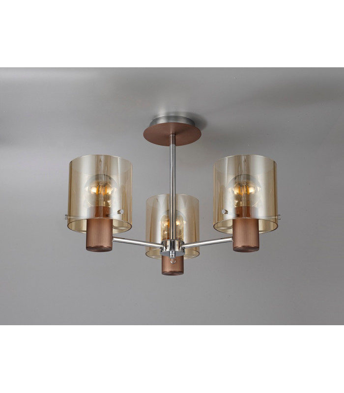 Semi Ceiling Light 3 x E27 Mocha Amber Glass-13