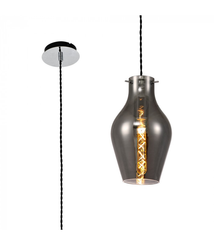 Pendant 17cm Round 1 x E27 Chrome & Smoke-1
