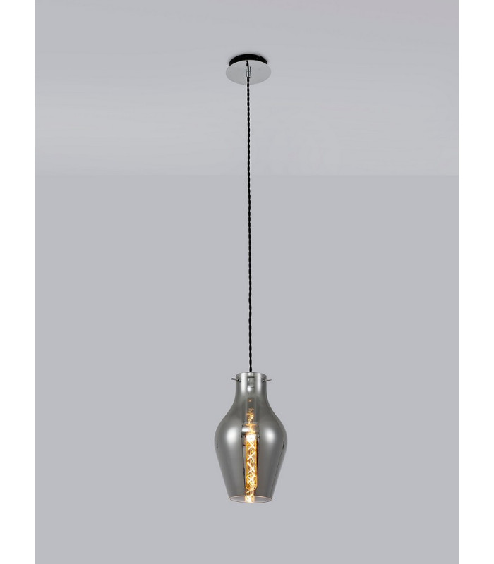 Pendant 17cm Round 1 x E27 Chrome & Smoke-3
