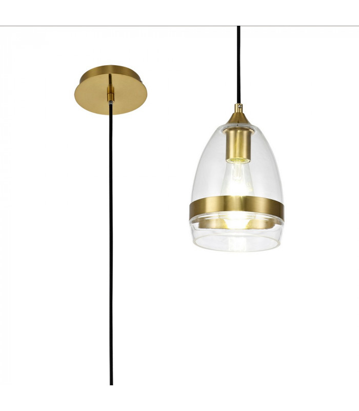 Pendant 15cm Cone 1 x E27 (Max 20W) Ancient Brass & Clear-1