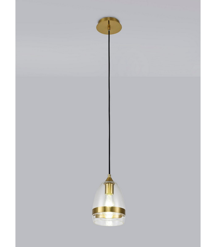 Pendant 15cm Cone 1 x E27 (Max 20W) Ancient Brass & Clear-3