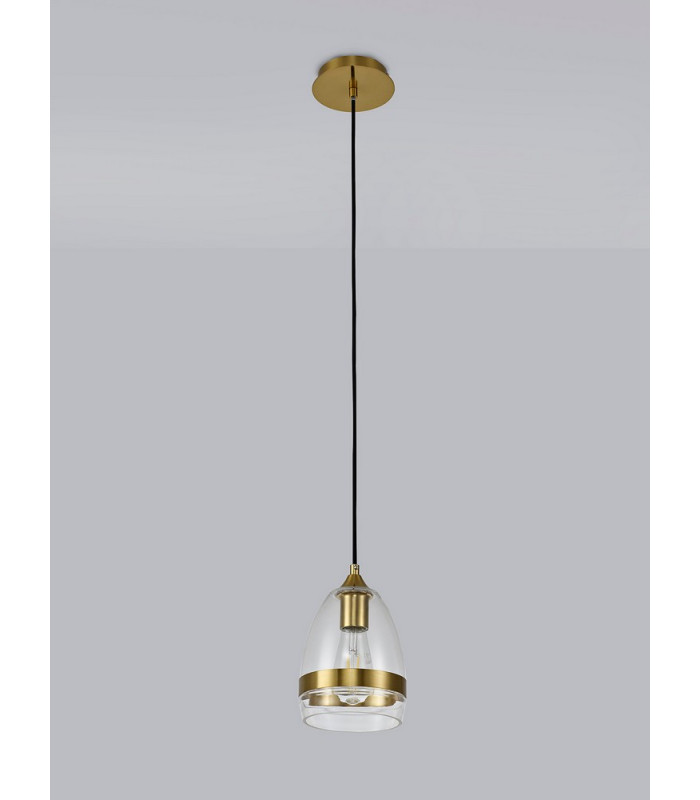 Pendant 15cm Cone 1 x E27 (Max 20W) Ancient Brass & Clear-9