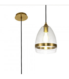 Pendant 20cm Cone 1 x E27 (Max 20W) Ancient Brass & Clear-1