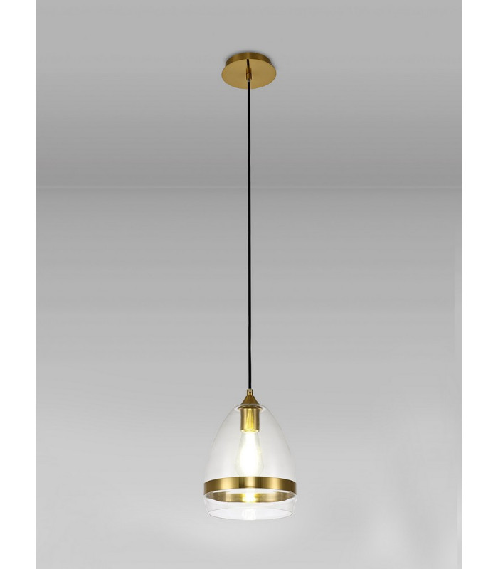Pendant 20cm Cone 1 x E27 (Max 20W) Ancient Brass & Clear-3