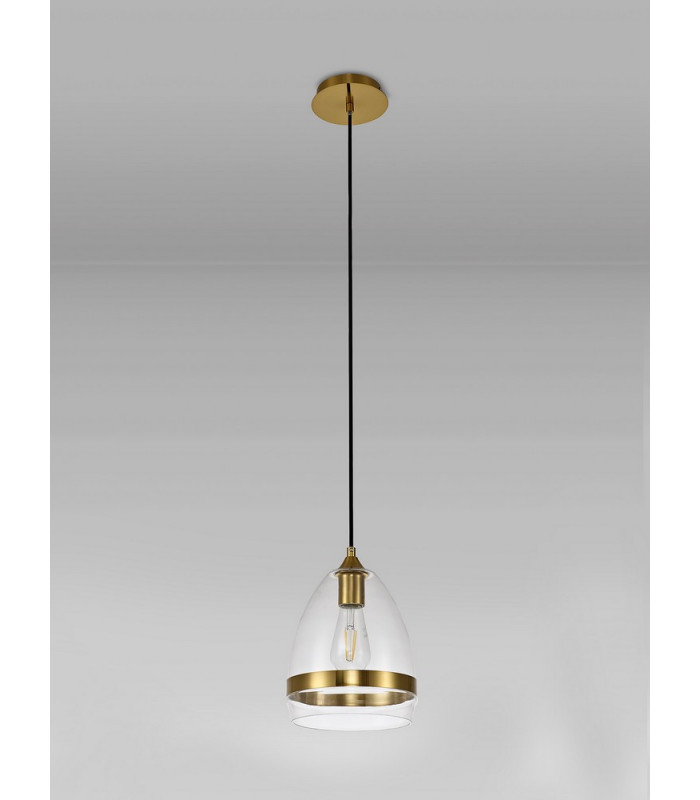 Pendant 20cm Cone 1 x E27 (Max 20W) Ancient Brass & Clear-9