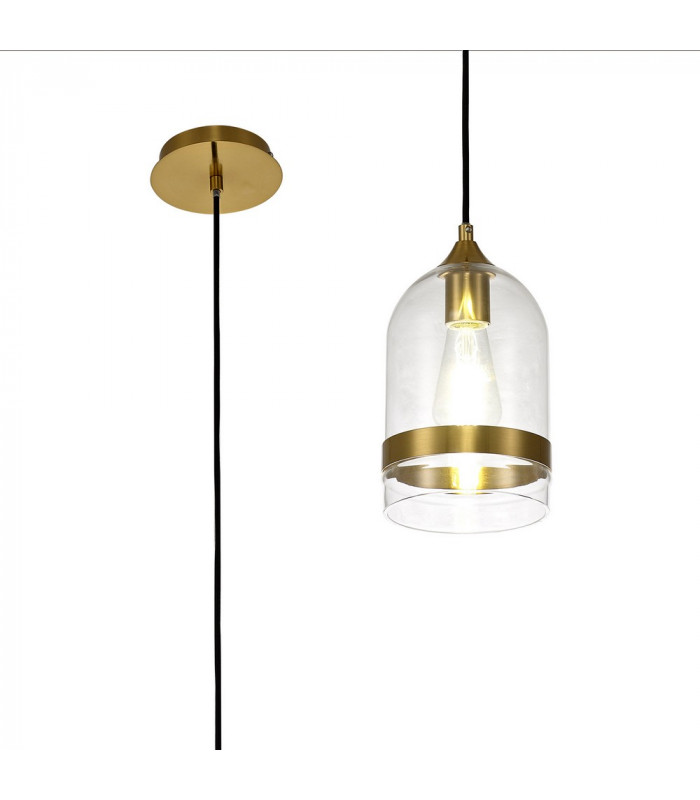 Pendant 15cm Dome 1 x E27 (Max 20W) Ancient Brass & Clear-1