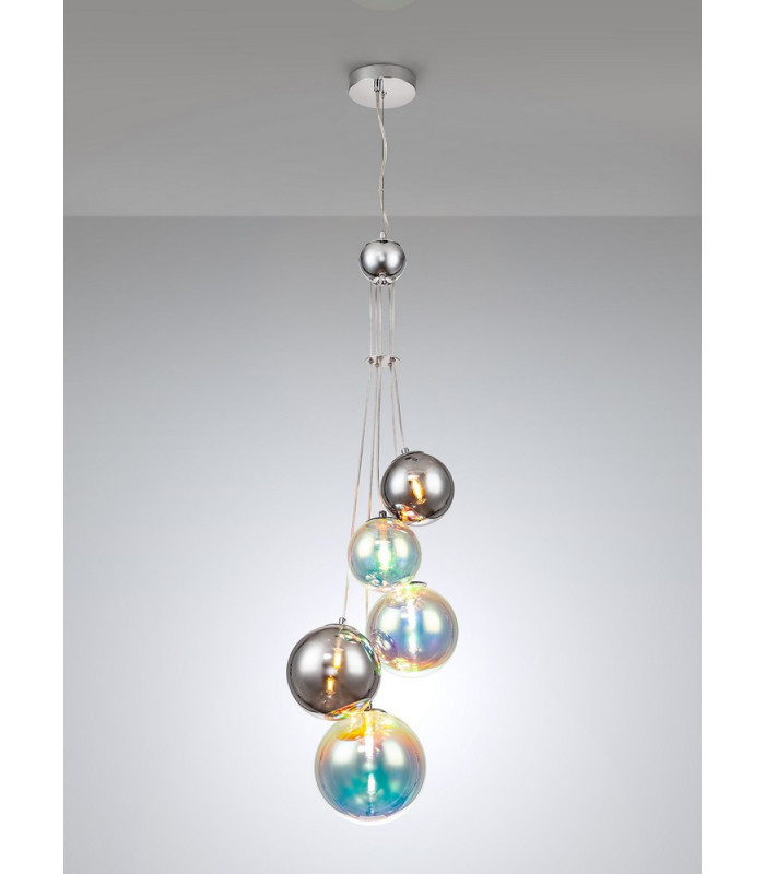 Pendant 5 x G9 Polished Chrome Iridescent Glass-3