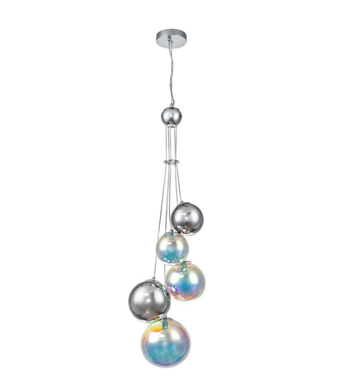 Pendant 5 x G9 Polished Chrome Iridescent Glass-4