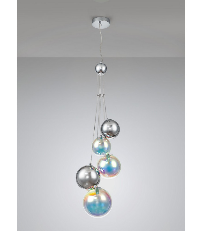 Pendant 5 x G9 Polished Chrome Iridescent Glass-10