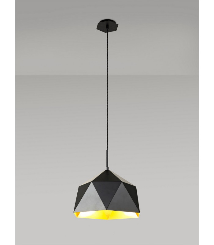Single Pendant 1 Light Adjustable E27 Matt Black Gold Inner-3