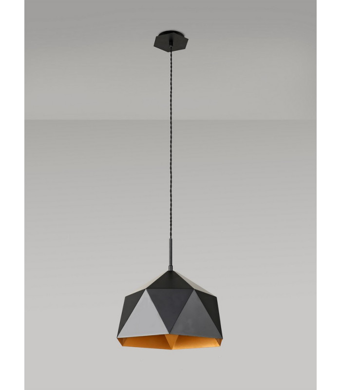 Single Pendant 1 Light Adjustable E27 Matt Black Gold Inner-6