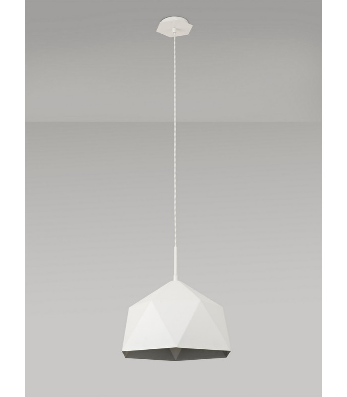 Single Pendant 1 Light Adjustable E27 White Silver Inner-6
