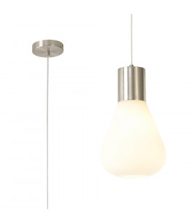 Narrow Pendant 1 x E27 Satin Nickel Opal Glass & Clear Twisted Cable-1