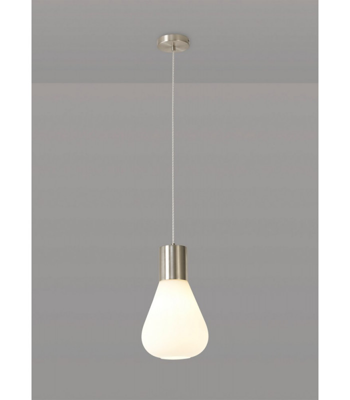 Narrow Pendant 1 x E27 Satin Nickel Opal Glass & Clear Twisted Cable-3