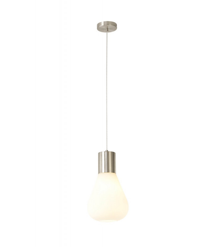 Narrow Pendant 1 x E27 Satin Nickel Opal Glass & Clear Twisted Cable-5
