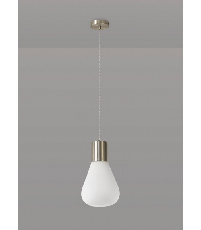 Narrow Pendant 1 x E27 Satin Nickel Opal Glass & Clear Twisted Cable-9