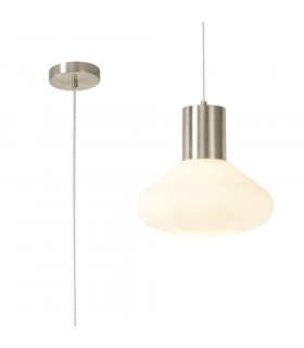 Wide Pendant 1 x E27 Satin Nickel Opal Glass & Clear Twisted Cable-1