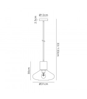 Wide Pendant 1 x E27 Satin Nickel Opal Glass & Clear Twisted Cable-2