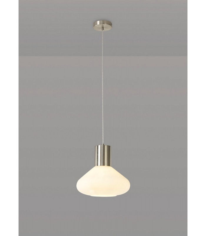 Wide Pendant 1 x E27 Satin Nickel Opal Glass & Clear Twisted Cable-3