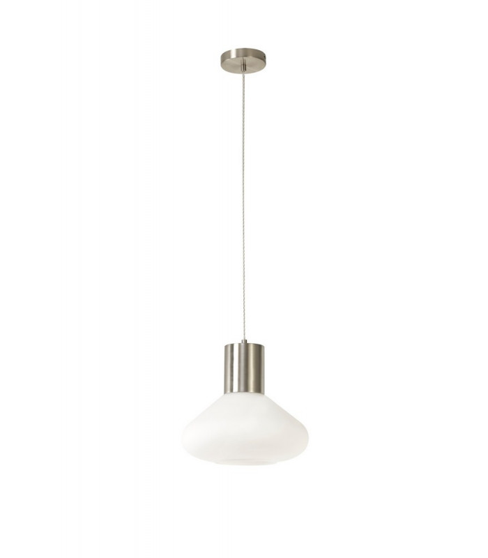 Wide Pendant 1 x E27 Satin Nickel Opal Glass & Clear Twisted Cable-4