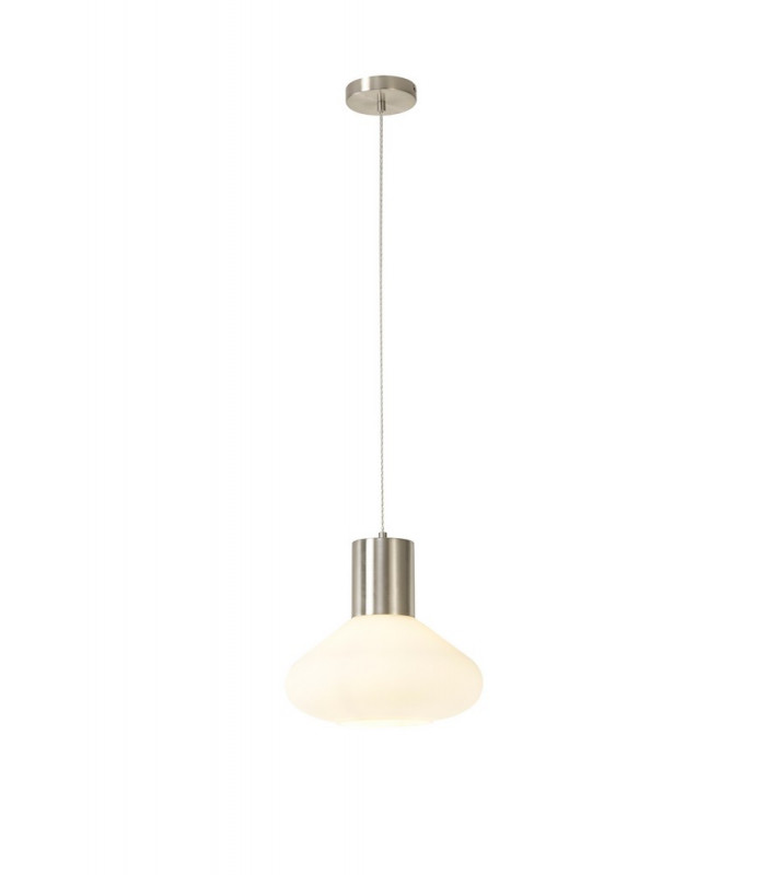 Wide Pendant 1 x E27 Satin Nickel Opal Glass & Clear Twisted Cable-5