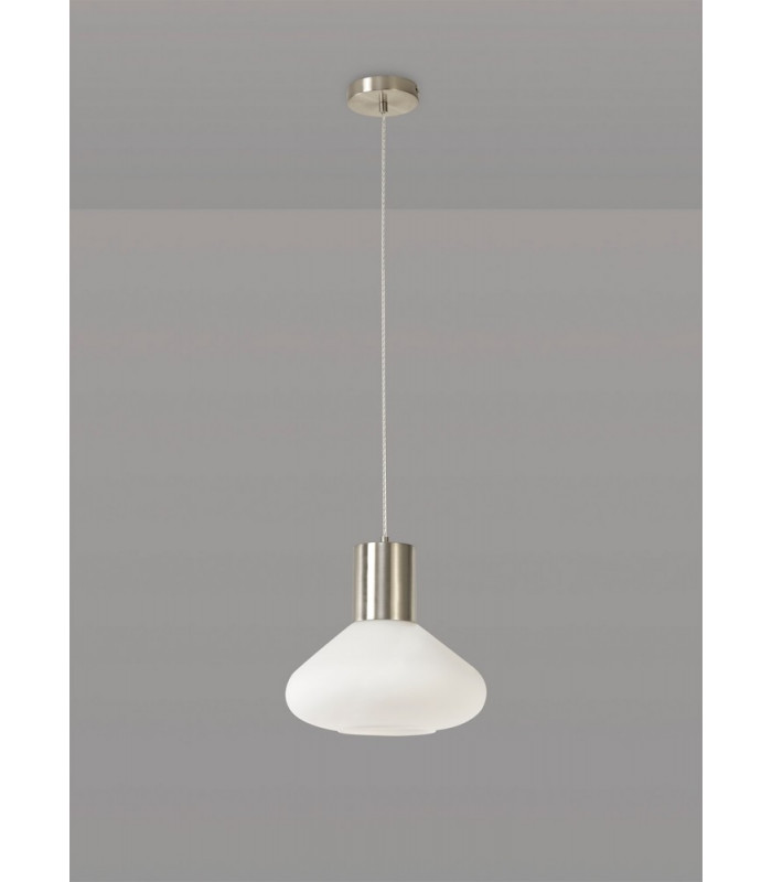 Wide Pendant 1 x E27 Satin Nickel Opal Glass & Clear Twisted Cable-9