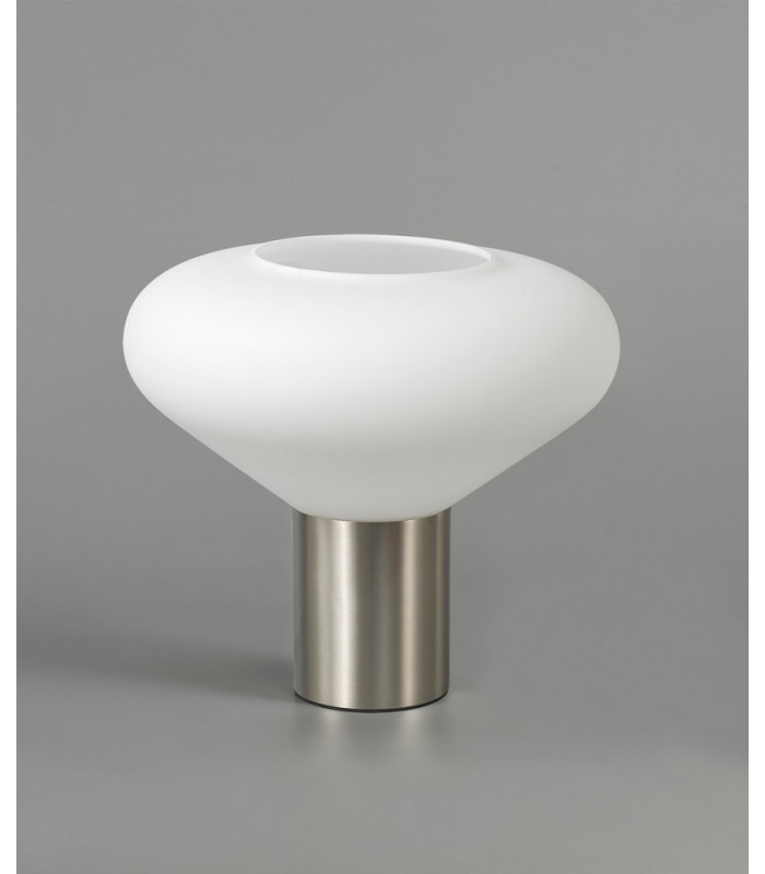 Wide Table Lamp 1 x E27 Satin Nickel Opal Glass-8