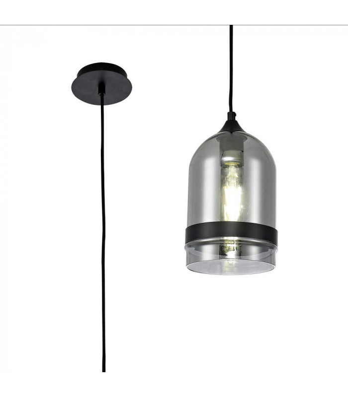 Pendant 15cm Dome 1 x E27 (Max 20W) Matt Black & Smoke-1