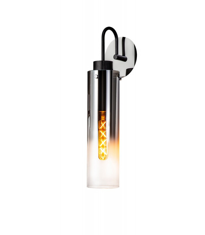 Single Switched Wall Lamp 1 Light E27 Black Smoke Fade Glass-5