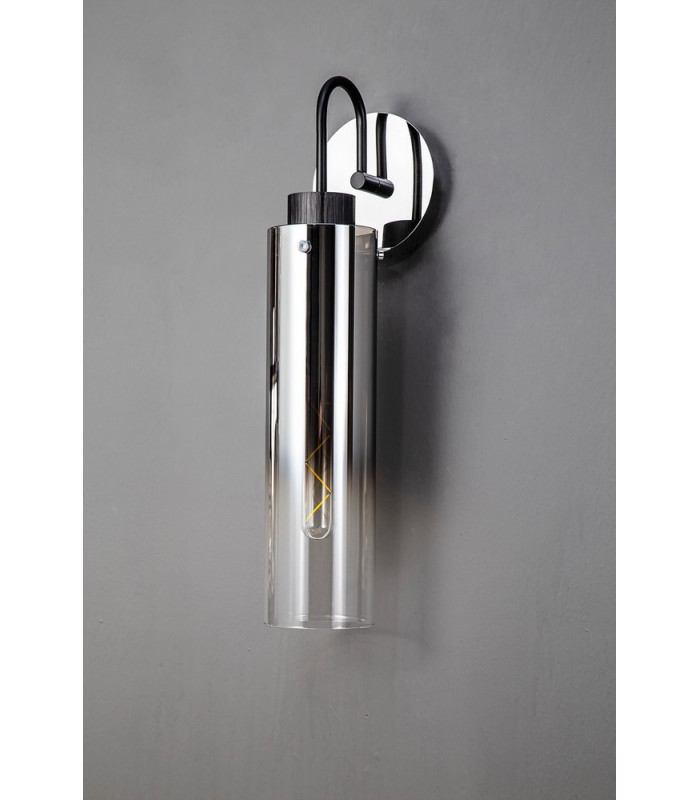 Single Switched Wall Lamp 1 Light E27 Black Smoke Fade Glass-9