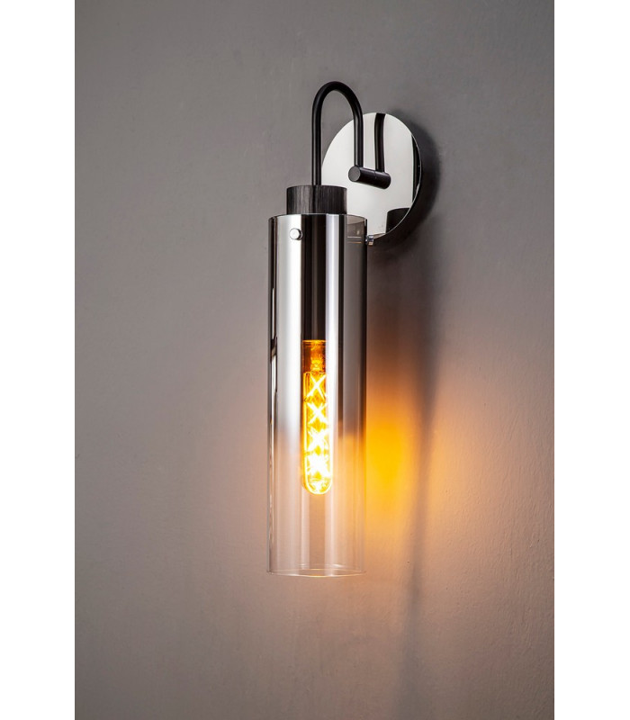 Single Switched Wall Lamp 1 Light E27 Black Smoke Fade Glass-10