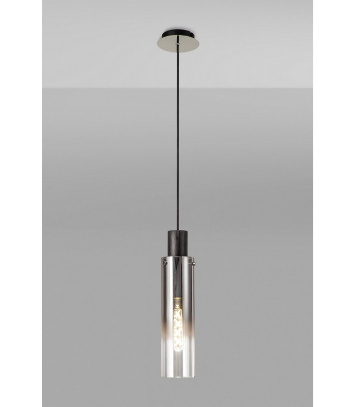 Single Pendant 1 Light Adjustable E27 Black Smoke Fade Glass-3