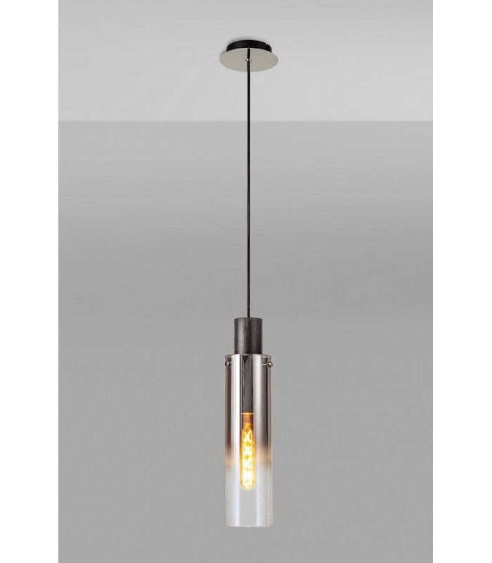 Single Pendant 1 Light Adjustable E27 Black Smoke Fade Glass-12