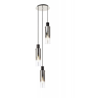 Round Pendant 3 Light Adjustable E27 Black Smoke Fade Glass-1