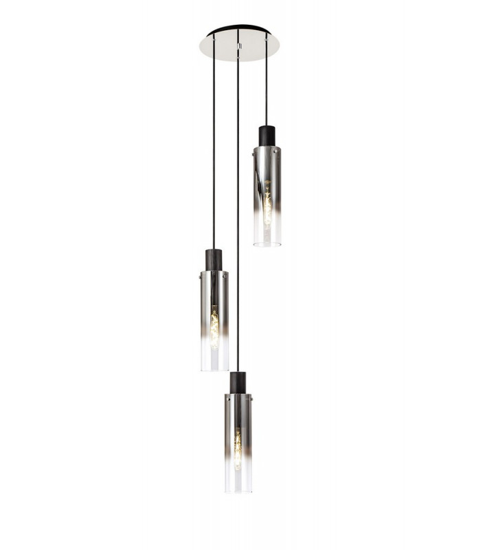 Round Pendant 3 Light Adjustable E27 Black Smoke Fade Glass-1
