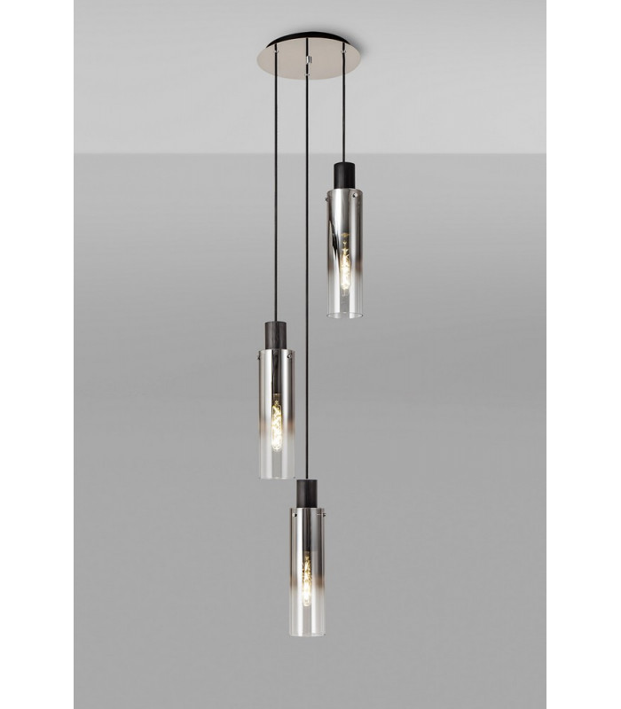Round Pendant 3 Light Adjustable E27 Black Smoke Fade Glass-3