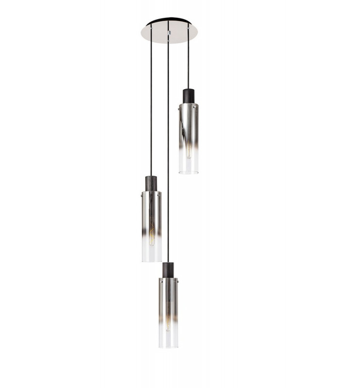 Round Pendant 3 Light Adjustable E27 Black Smoke Fade Glass-4