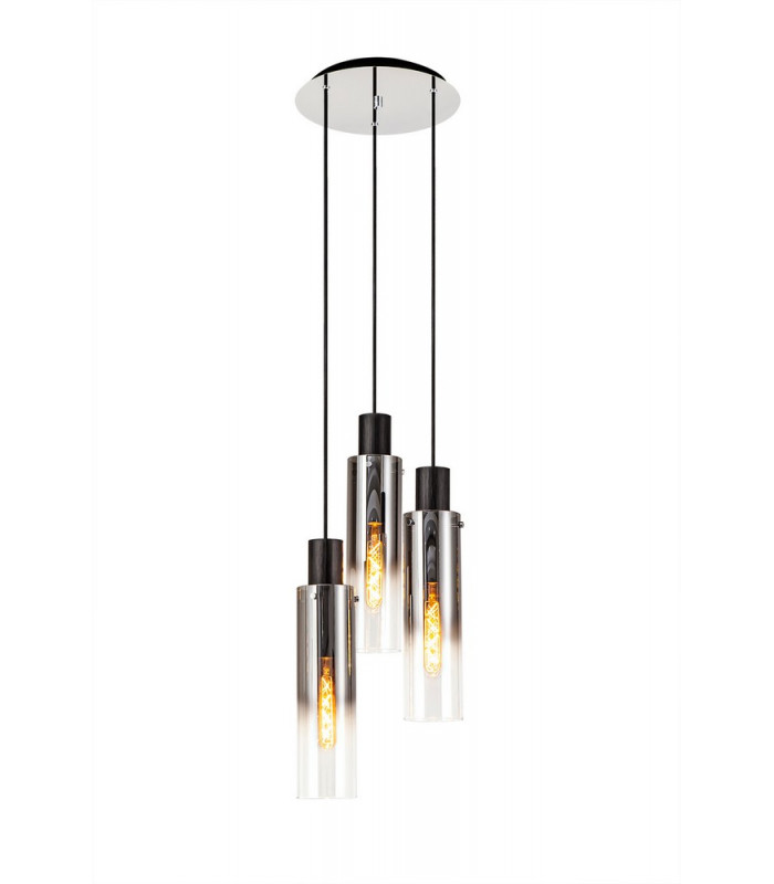 Round Pendant 3 Light Adjustable E27 Black Smoke Fade Glass-5
