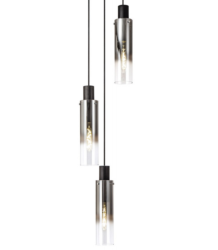 Round Pendant 3 Light Adjustable E27 Black Smoke Fade Glass-8
