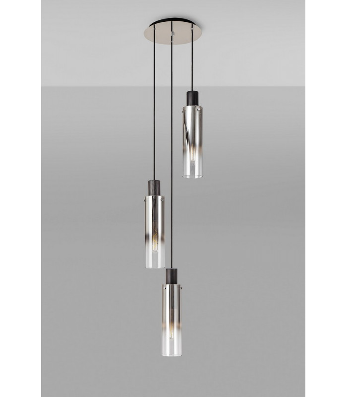 Round Pendant 3 Light Adjustable E27 Black Smoke Fade Glass-10