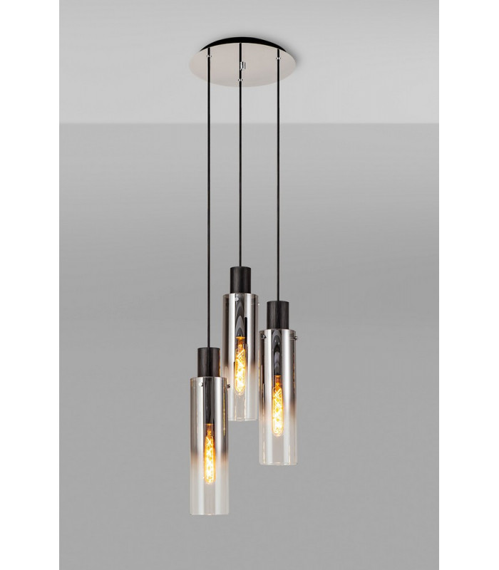 Round Pendant 3 Light Adjustable E27 Black Smoke Fade Glass-11